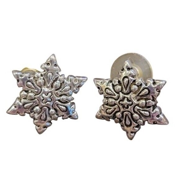 LOT 3 pair Christmas Earrings Snowflake White Silver Tone Rhinestones Nina Ricci - Picture 3 of 7